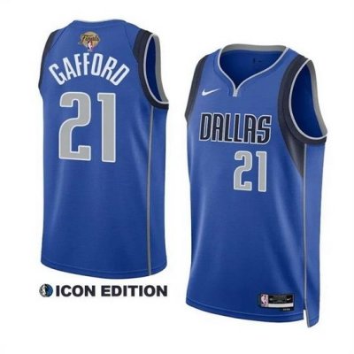 Men Dallas Mavericks 21 Daniel Gafford Blue 2024 Finals Icon Edition Stitched Basketball Jersey