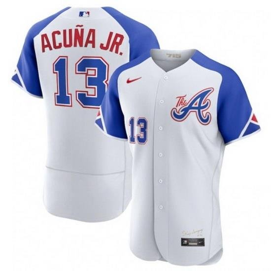 Men's Atlanta Braves #13 Ronald Acu?a Jr. White 2023 City Connect Flex Base Stitched Jersey