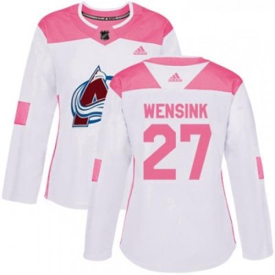 Womens Adidas Colorado Avalanche 27 John Wensink Authentic WhitePink Fashion NHL Jersey