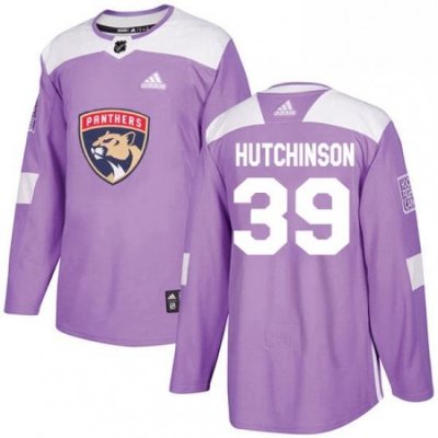 Mens Adidas Florida Panthers 39 Michael Hutchinson Authentic Purple Fights Cancer Practice NHL Jersey