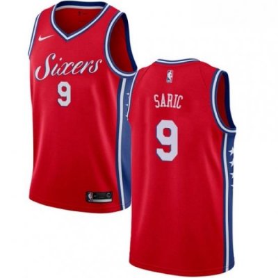 Mens Nike Philadelphia 76ers 9 Dario Saric Authentic Red Alternate NBA Jersey Statement Edition