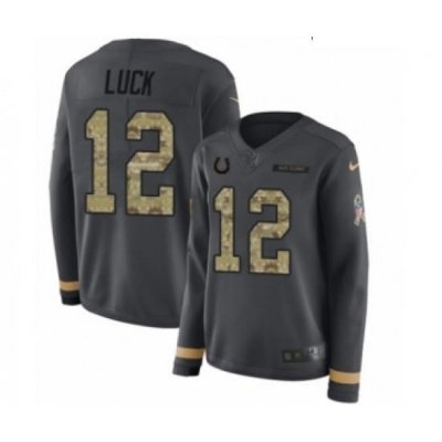 Womens Nike Indianapolis Colts 12 Andrew Luck Limited Black Salute to Service Therma Long Sleeve NFL Jersey