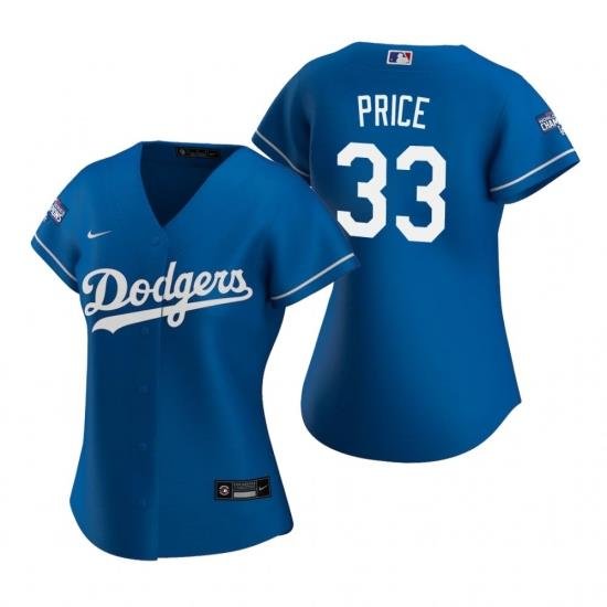 Women Los Angeles Dodgers 33 David Price Royal 2020 World Series Champions Replica Jersey