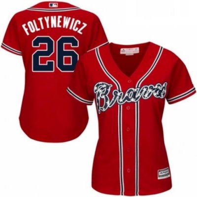 Womens Majestic Atlanta Braves 26 Mike Foltynewicz Authentic Red Alternate Cool Base MLB Jersey