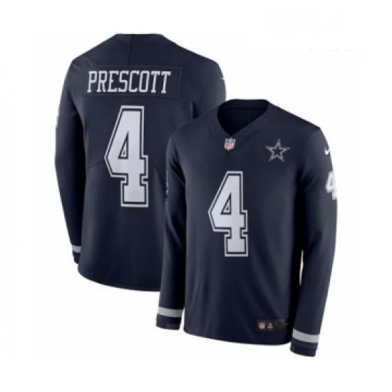 Youth Nike Dallas Cowboys 4 Dak Prescott Limited Navy Blue Therma Long Sleeve NFL Jersey