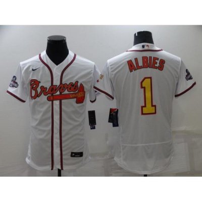 Men's Nike Atlanta Braves #1 Ozzie Albies White Gold Champions MLB Jersey