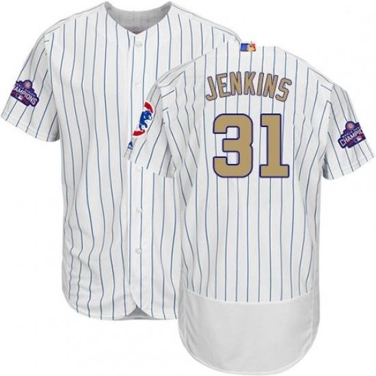 Mens Majestic Chicago Cubs 31 Fergie Jenkins Authentic White 2017 Gold Program Flex Base MLB Jersey