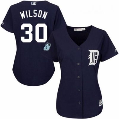 Womens Majestic Detroit Tigers 30 Alex Wilson Authentic Navy Blue Alternate Cool Base MLB Jersey