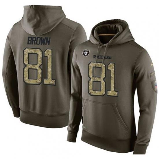 NFL Nike Oakland Raiders 81 Tim Brown Green Salute To Service Mens Pullover Hoodie