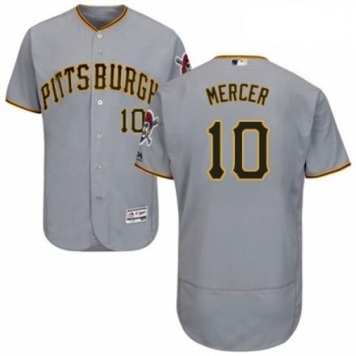 Mens Majestic Pittsburgh Pirates 10 Jordy Mercer Grey Road Flex Base Authentic Collection MLB Jersey