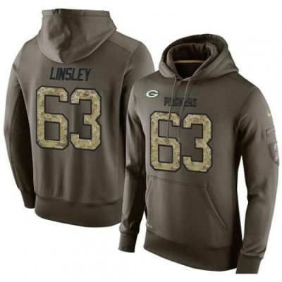 NFL Nike Green Bay Packers 63 Corey Linsley Green Salute To Service Mens Pullover Hoodie