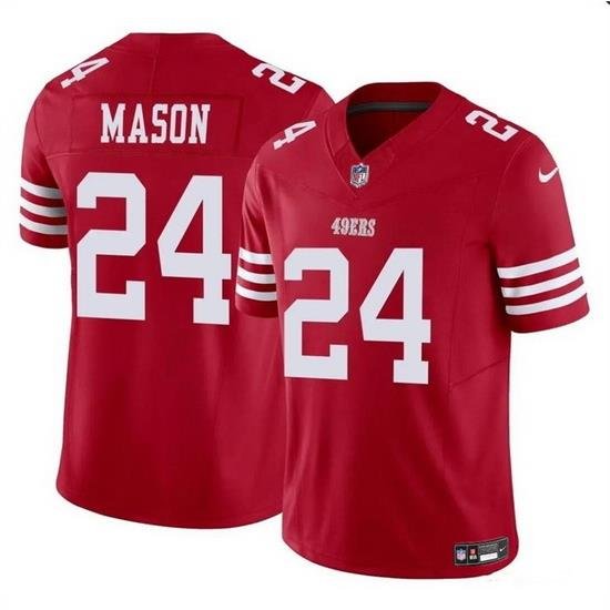 Men San Francisco 49ers 24 Jordan Mason Red 2023 F U S E  Stitched Football Jersey