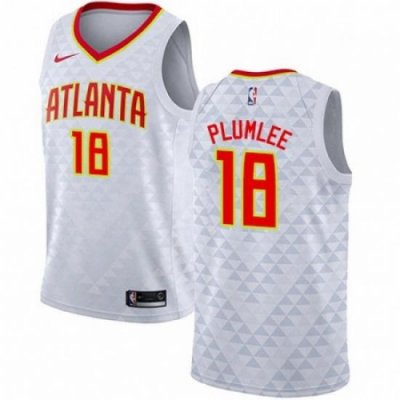 Mens Nike Atlanta Hawks 18 Miles Plumlee Authentic White NBA Jersey Association Edition