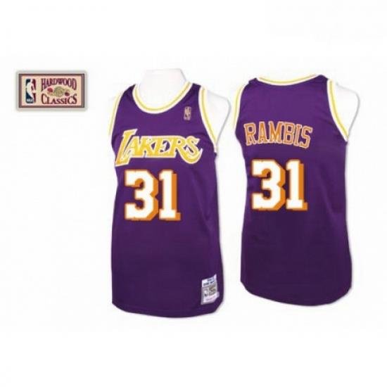 Mens Mitchell and Ness Los Angeles Lakers 31 Kurt Rambis Authentic Purple Throwback NBA Jersey