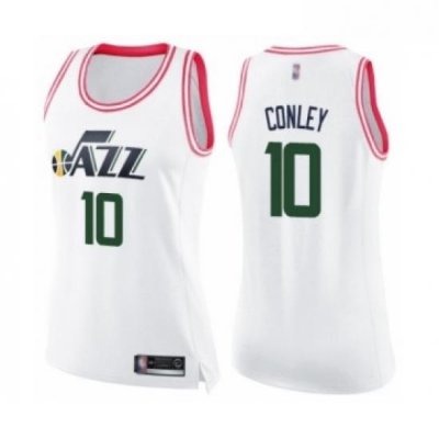 Womens Utah Jazz 10 Mike Conley Swingman White Pink Fashion Basketball Jersey