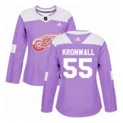 Womens Adidas Detroit Red Wings 55 Niklas Kronwall Authentic Purple Fights Cancer Practice NHL Jersey