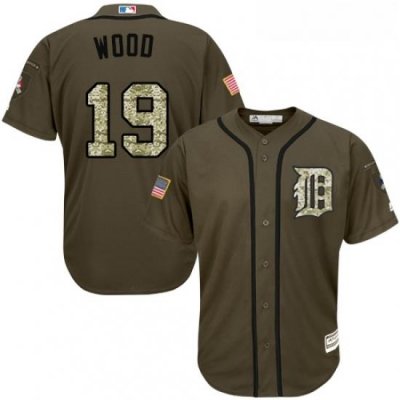 Youth Majestic Detroit Tigers 19 Travis Wood Replica Green Salute to Service MLB Jersey