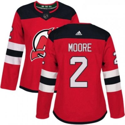 Womens Adidas New Jersey Devils 2 John Moore Authentic Red Home NHL Jersey