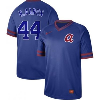 Mens Nike Atlanta Braves 44 Hank Aaron Royal Authentic CooperstoWn Collection Stitched Baseball Jerse