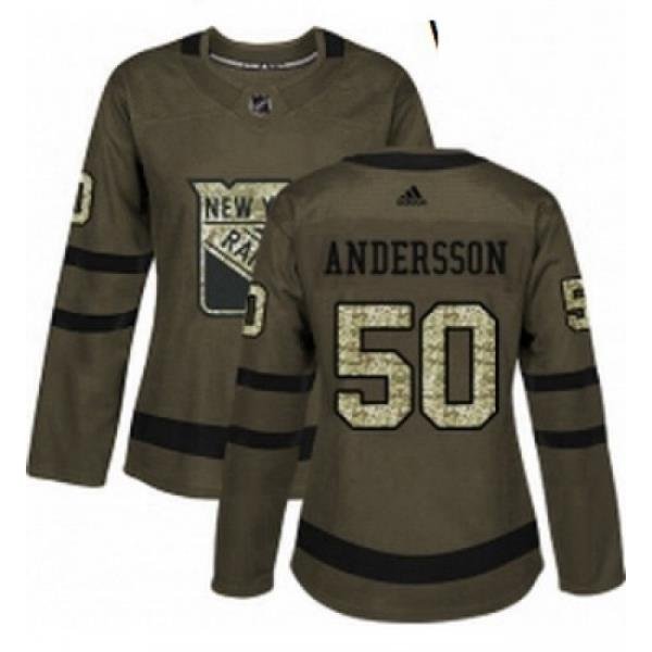 Womens Adidas New York Rangers 50 Lias Andersson Authentic Green Salute to Service NHL Jersey