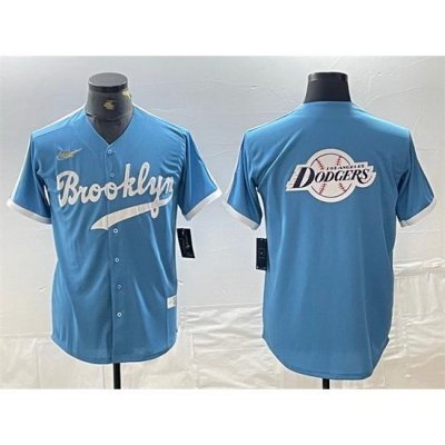 Men Los Angeles Dodgers Team Big Logo Light Blue ThroWback Cool Base Stitched Baseball Jersey 2