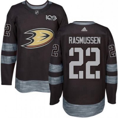 Mens Adidas Anaheim Ducks 22 Dennis Rasmussen Premier Black 1917 2017 100th Anniversary NHL Jersey