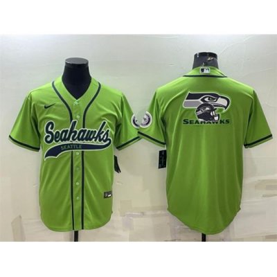 Men Seattle Seahawks Green Team Big Logo With Patch Cool Base Stitched Baseball Jersey