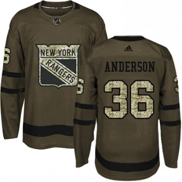 Youth Adidas New York Rangers 36 Glenn Anderson Premier Green Salute to Service NHL Jersey