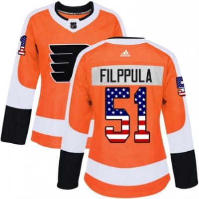 Womens Adidas Philadelphia Flyers 51 Valtteri Filppula Authentic Orange USA Flag Fashion NHL Jersey