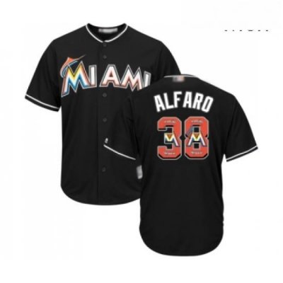 Mens Miami Marlins 38 Jorge Alfaro Authentic Black Team Logo Fashion Cool Base Baseball Jersey