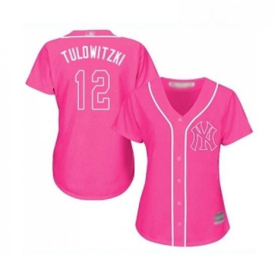 Womens New York Yankees 12 Troy Tulowitzki Authentic Pink Fashion Cool Base Baseball Jersey