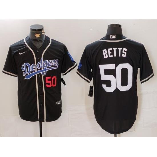 Men Los Angeles Dodgers 50 Mookie Betts Black Fashion Cool Base Stitched Baseball Jersey 3