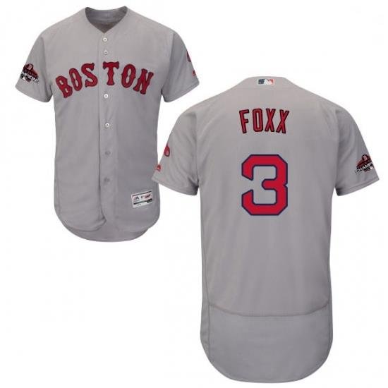 Mens Majestic Boston Red Sox 3 Jimmie Foxx Grey Road Flex Base Authentic Collection 2018 World Series Jersey