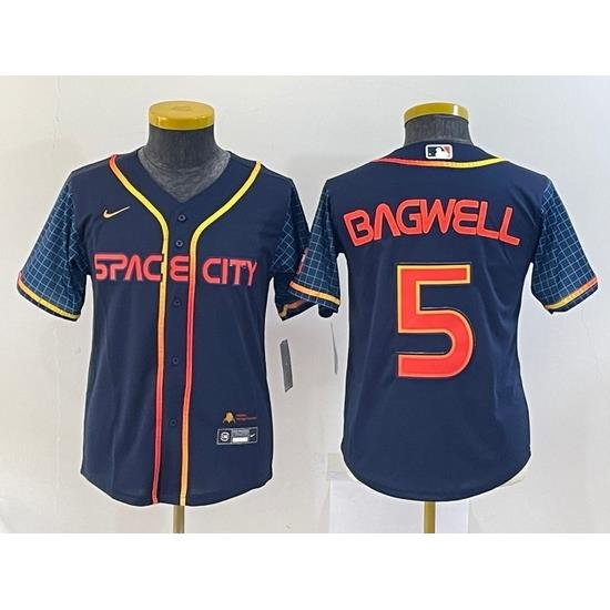 Women Houston Astros 5 Jeff BagWell 2022 Navy City Connect Stitched Jersey