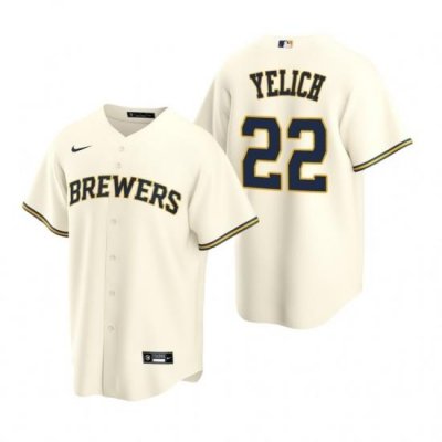 Mens Nike MilWaukee BreWers 22 Christian Yelich Cream Home Stitched Baseball Jersey