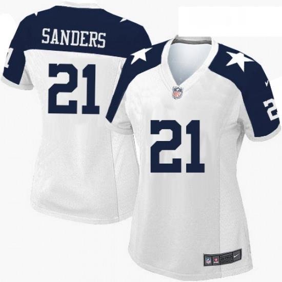 Womens Nike Dallas Cowboys 21 Deion Sanders Game White Throwback Alternate NFL Jersey