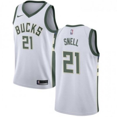 Youth Nike Milwaukee Bucks 21 Tony Snell Authentic White Home NBA Jersey Association Edition