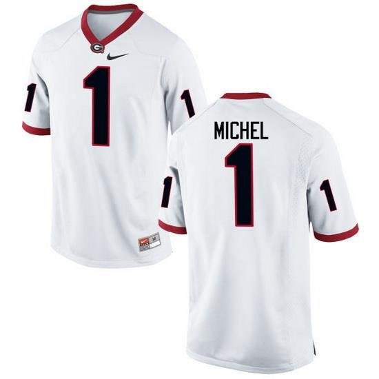 Men Georgia Bulldogs #1 Sony Michel College Football Jerseys-White