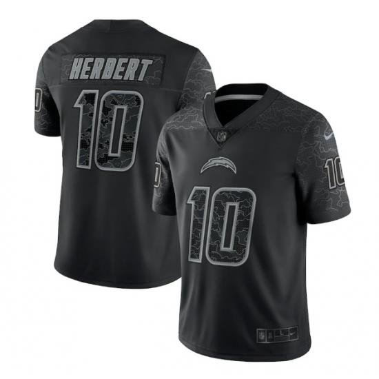 Men Los Angeles Chargers 10 Justin Herbert Black Reflective Limited Stitched Football Jersey