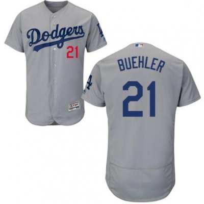 Mens Majestic Los Angeles Dodgers 21 Walker Buehler Grey Road Flex Base Authentic Collection MLB Jersey