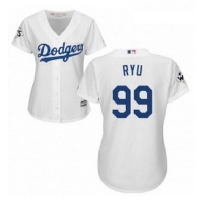 Womens Majestic Los Angeles Dodgers 99 Hyun Jin Ryu Replica White Home 2017 World Series Bound Cool Base MLB Jersey