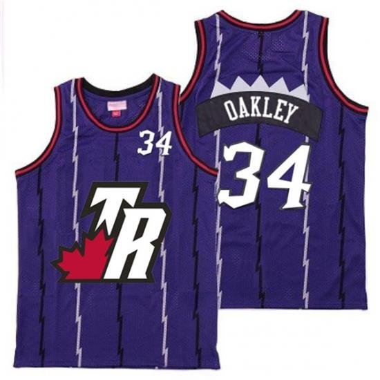 Raptors 34 Charles Oakley Purple Big White TR Logo Retro Jersey 7