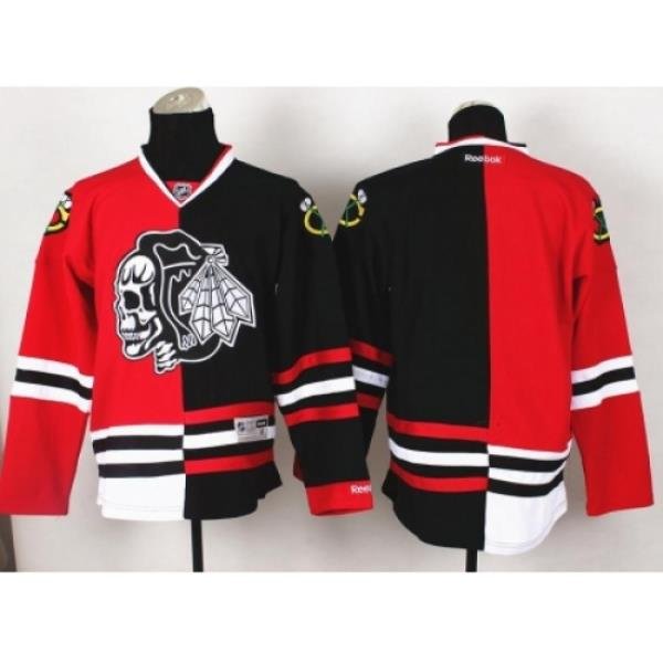 Chicago Blackhawks Blank White Skull Logo Fashion Black Red Split NHL Jerseys