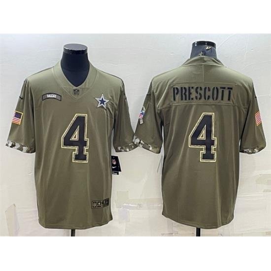 Men Dallas Cowboys 4 Dak Prescott Olive 2022 Salute To Service Limited Stitched Jersey