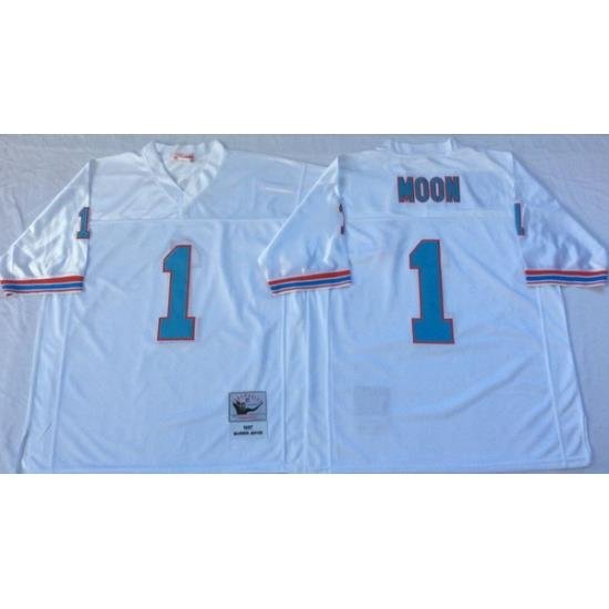 Men Oilers 1 Moon White M&N Throwback Jersey