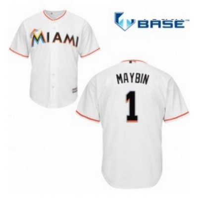 Youth Majestic Miami Marlins 1 Cameron Maybin Authentic White Home Cool Base MLB Jersey