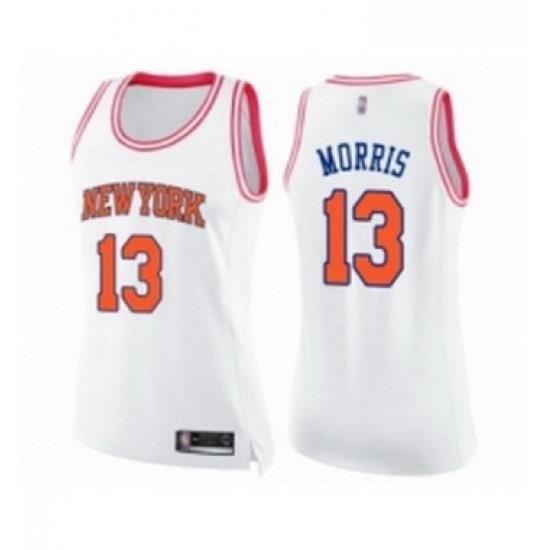 Womens New York Knicks 13 Marcus Morris Swingman White Pink Fashion Basketball Jersey