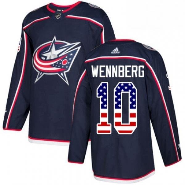 Mens Adidas Columbus Blue Jackets 10 Alexander Wennberg Authentic Navy Blue USA Flag Fashion NHL Jersey