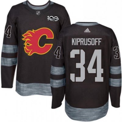 Mens Adidas Calgary Flames 34 Miikka Kiprusoff Authentic Black 1917 2017 100th Anniversary NHL Jersey