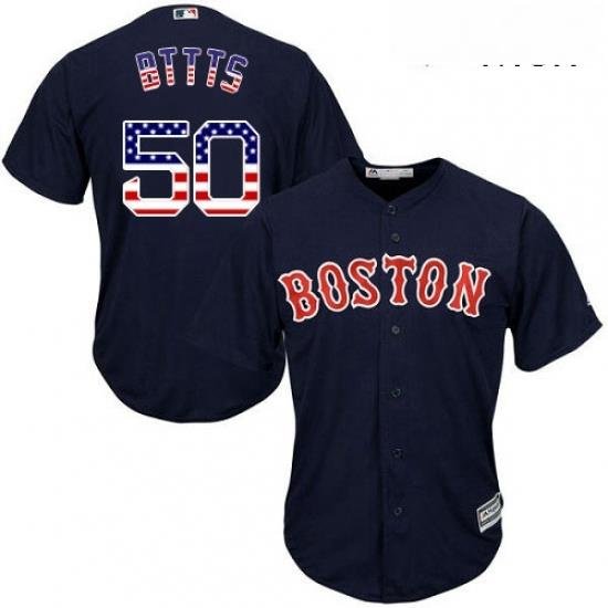 Mens Majestic Boston Red Sox 50 Mookie Betts Authentic Navy Blue USA Flag Fashion Road Cool Base MLB Jersey